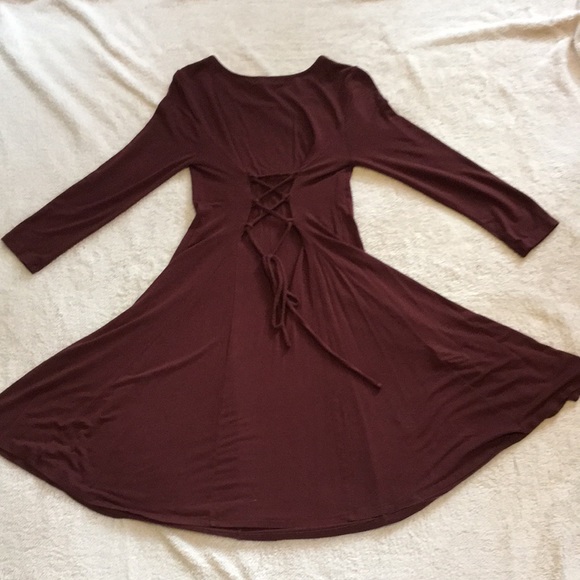 Forever 21 lace-up back brown skater dress - Picture 2 of 5